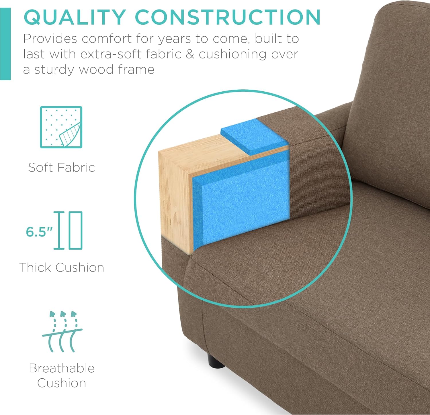 Best Choice Products Upholstered Sectional Sofa for Home, Apartment, Dorm, Bonus Room, Compact Spaces w/Chaise Lounge, 3-Seat, L-Shape Design, Reversible Ottoman Bench, 680lb Capacity - Light Gray