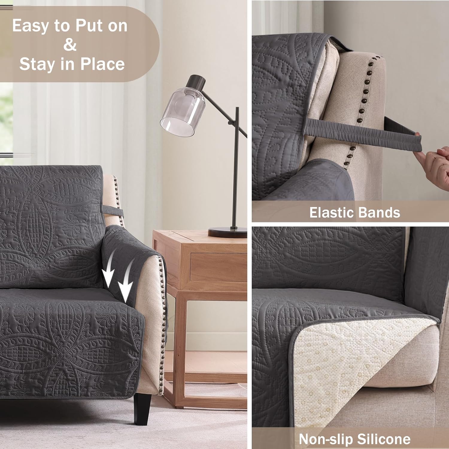 Beige Quilted Recliner Covers, Water-Repellent Recliner Slipcovers, Lazy Boy Chair Covers, Pet Friendly Recliner Cover for Dogs Cats, Washable Furniture Protector (Recliner 22", Beige Cream)