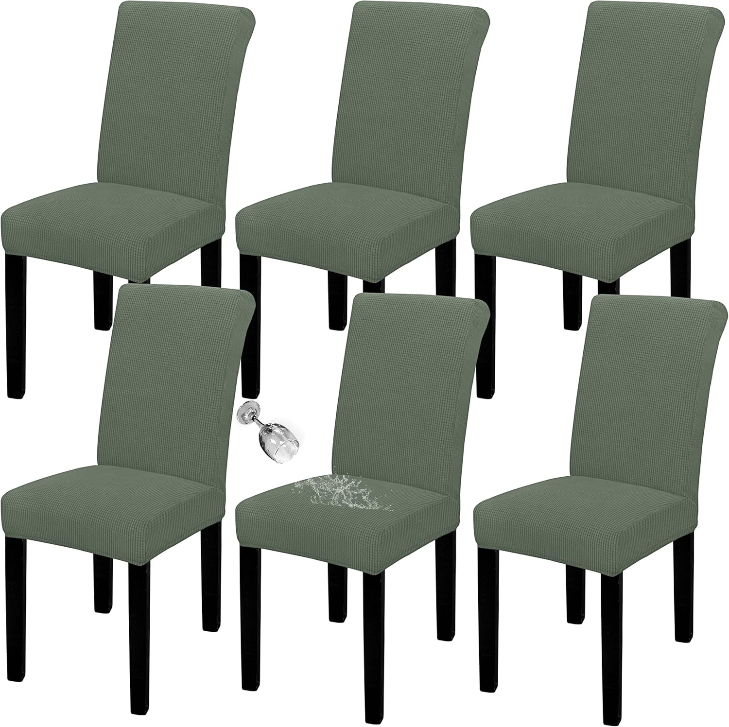 Easy-Going 100% Waterproof Dining Room Chair Cover Set of 6, Stretch Jacquard Parson Chair Slipcover Removable Washable Chair Protector for Home, Restaurant, Banquet (Large, Light Gray)