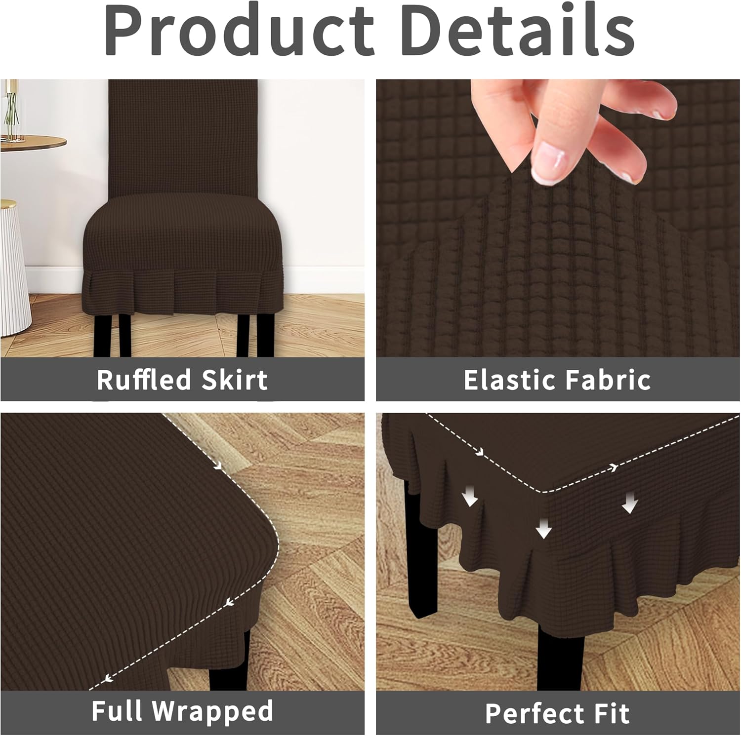 Easy-Going Dining Chair Covers Stretch Parsons Chair Slipcover with Skirt Chair Covers for Dining Room Restaurant Banquet (2 PCS, Light Gray)