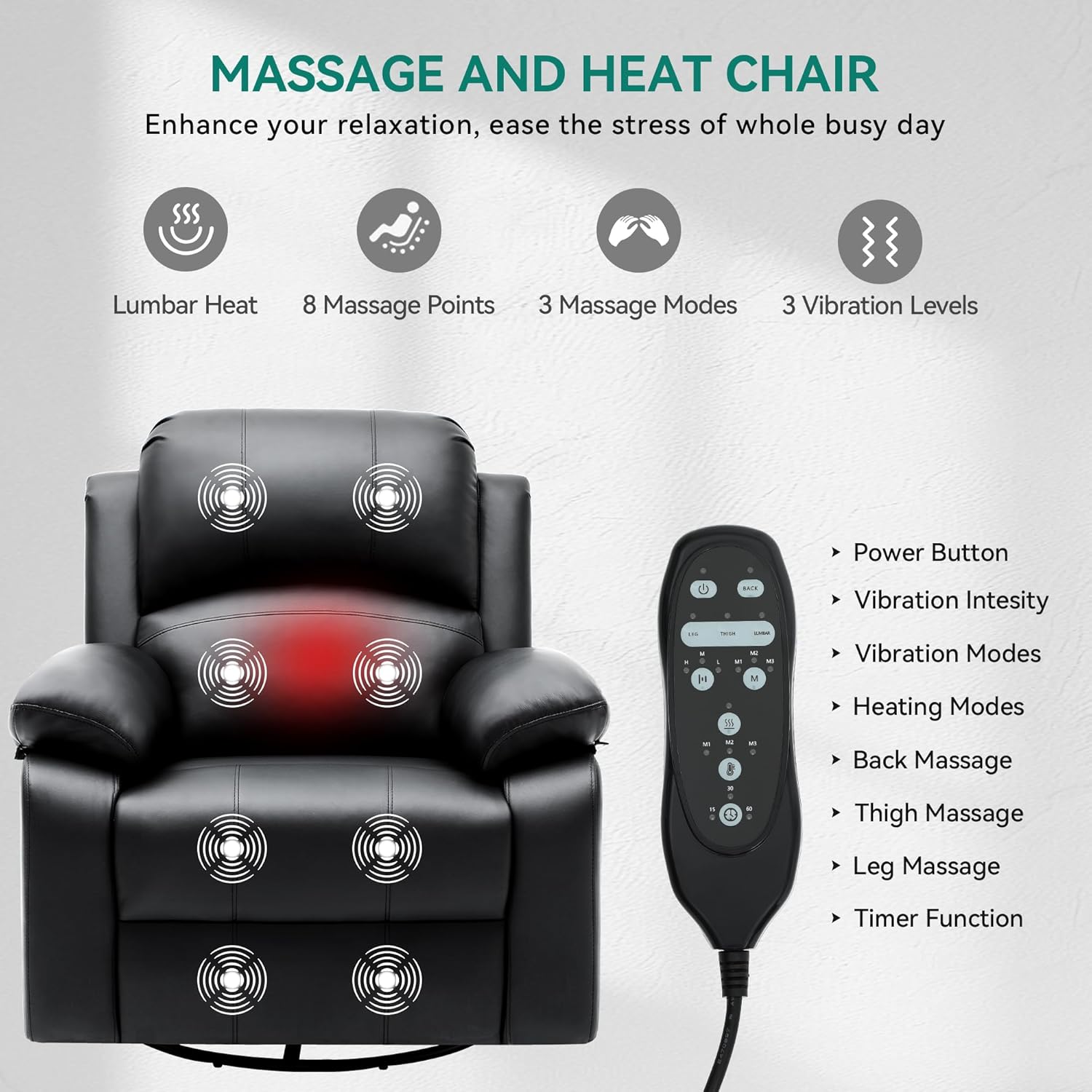 Oversized Rocker Recliner Chair with Heat and Massage