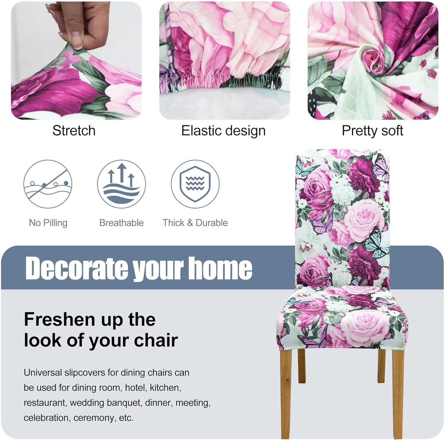 Dining Chair Cover,Dining Room Chair Covers Set of 6,Stretch Kitchen Chair Cover,Washable Dining Chair Cover,Parsons Chair Slipcovers Protective,for Home,Restaurant,Banquet(Gray)