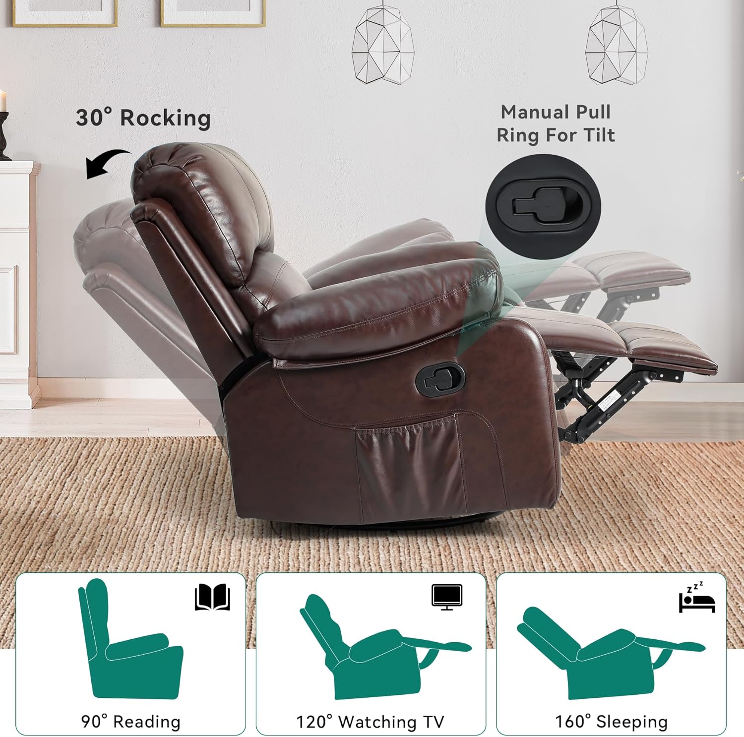 Oversized Rocker Recliner Chair with Heat and Massage