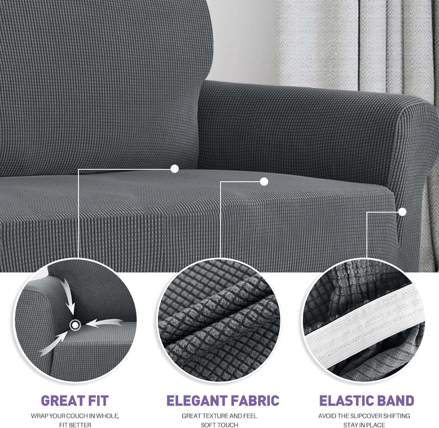 ZNSAYOTX Super Stretch Chair Slipcover Universal Sofa Chair Covers for Living Room Dogs Pet Furniture Protector Spandex Armchair Slipcovers with Anti Slip Foam Sticks (Dark Grey, Chair)