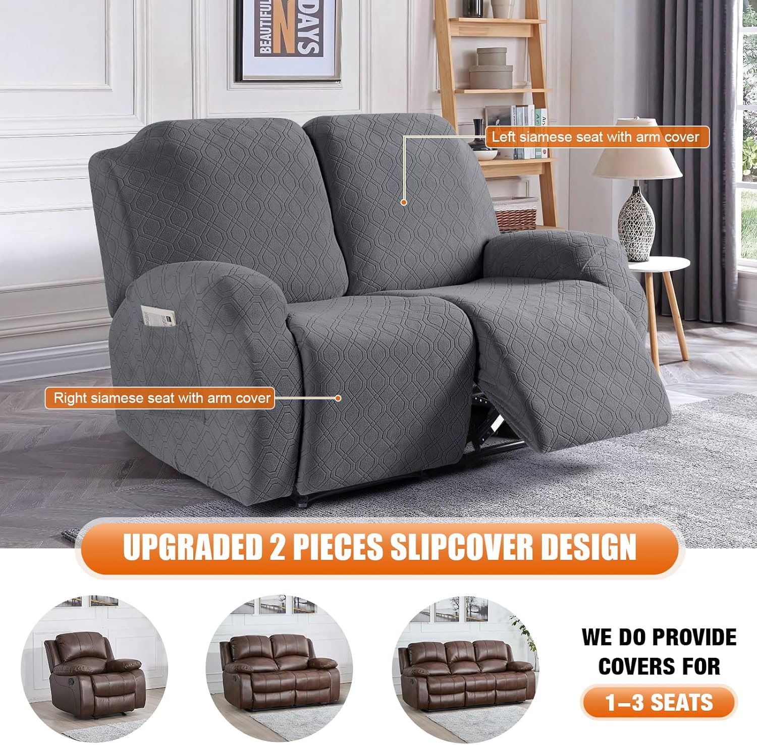 VANSOFY Recliner Chair Cover, 3-Pieces Stretch Recliner Covers for Recliner Chair Soft Reclining Chair Slipcover Furniture Protector for Dogs Cats(Dark Gray)