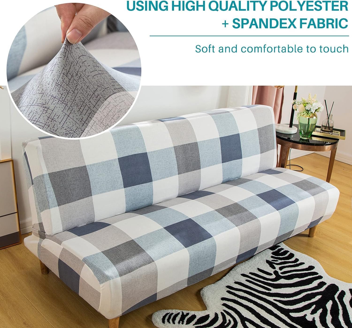 Linen Blue Armless Sofa Bed Cover