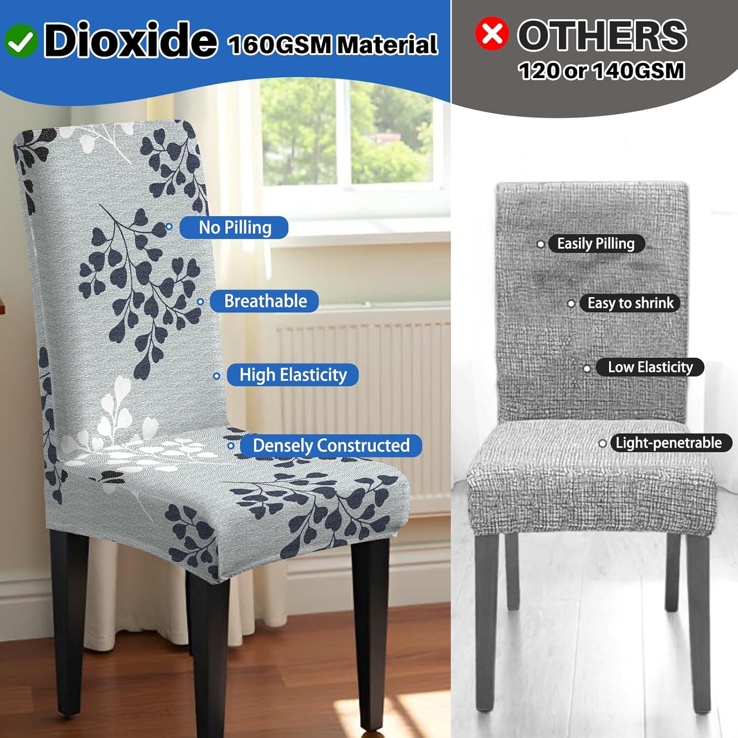 Dioxide High Stretch Chair Covers for Dining Chairs, Washable Dining Chair Covers Set of 6, Soft Kitchen Chairs Seat Covers, Parsons Chair Slipcovers Protectors for Home Hotel Restaurant Banquet