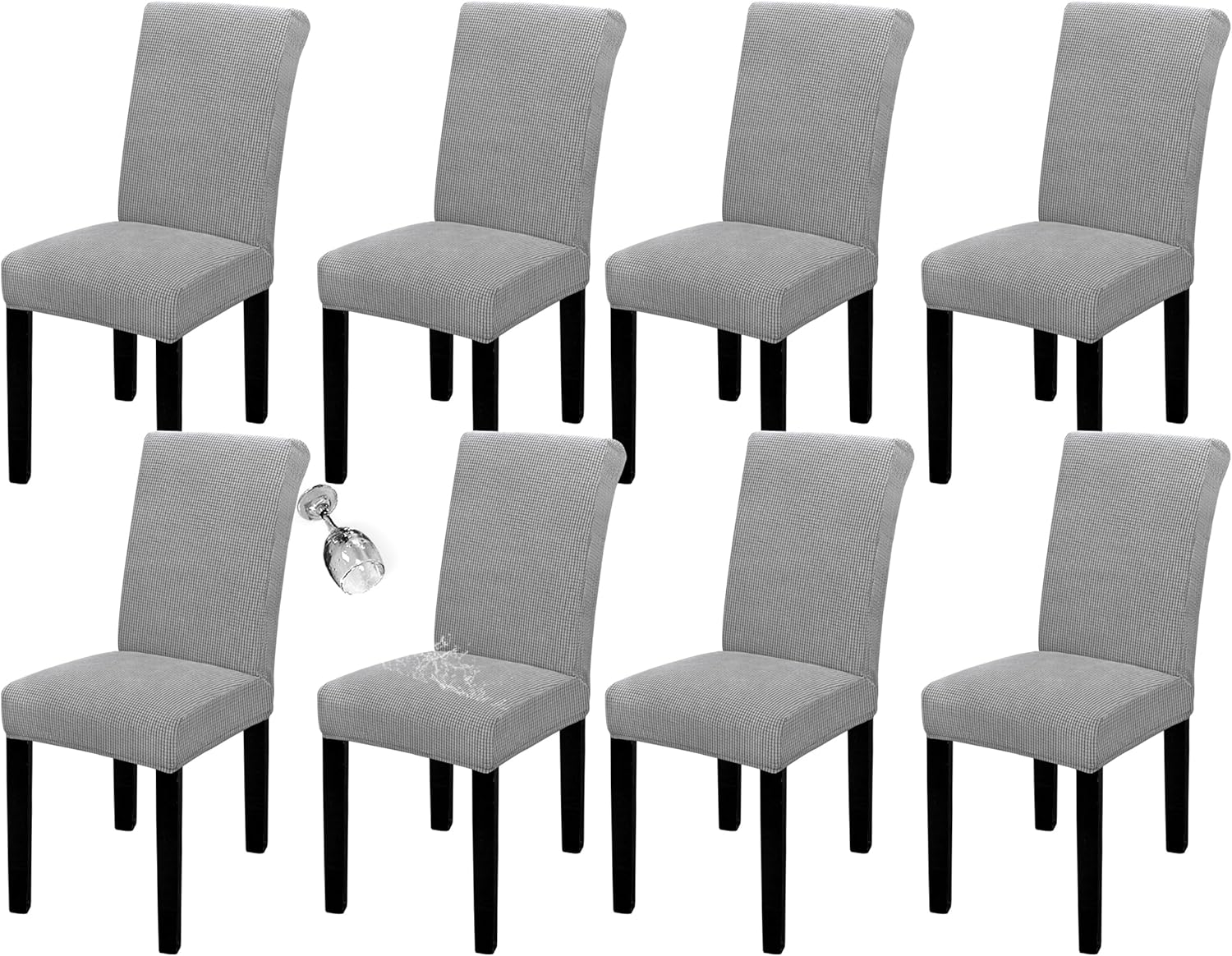 Easy-Going 100% Waterproof Dining Room Chair Cover Set of 6, Stretch Jacquard Parson Chair Slipcover Removable Washable Chair Protector for Home, Restaurant, Banquet (Large, Light Gray)