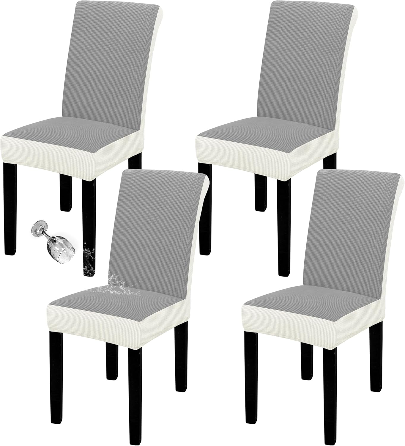 Easy-Going 100% Waterproof Dining Room Chair Cover Set of 6, Stretch Jacquard Parson Chair Slipcover Removable Washable Chair Protector for Home, Restaurant, Banquet (Large, Light Gray)