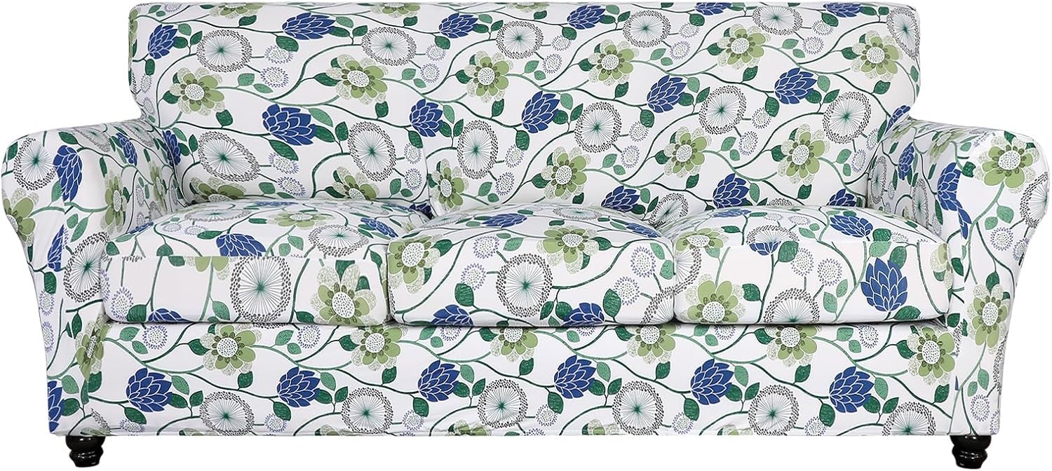 SearchI Stretch Sofa Cover Printed Couch Covers, Floral Pattern 2 Piece Armchair Slipcover with Separate Chair Cushion Cover, Washable Furniture Protector for Living Room(Armchair, Ball Flower)