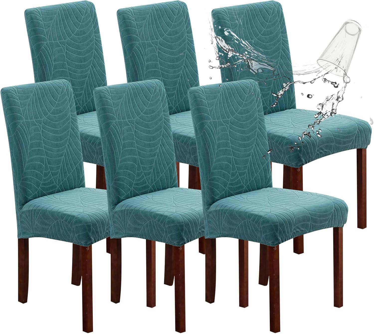 Genina 100% Waterproof Chair Covers for Dining Room Set of 4, Stretch Parson Chair Slipcovers for Kitchen Chairs, Washable Chair Protectors, Leaves-Warm Gray