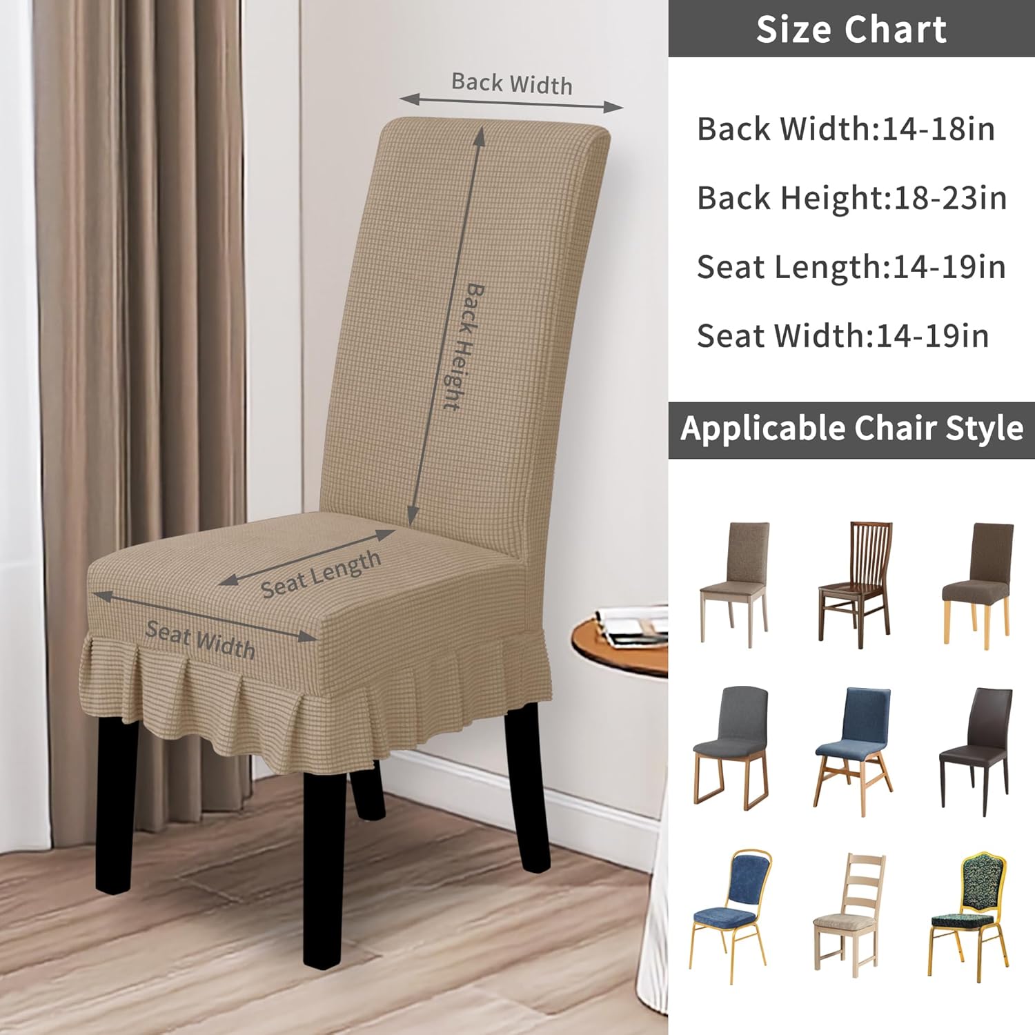 Easy-Going Dining Chair Covers Stretch Parsons Chair Slipcover with Skirt Chair Covers for Dining Room Restaurant Banquet (2 PCS, Light Gray)