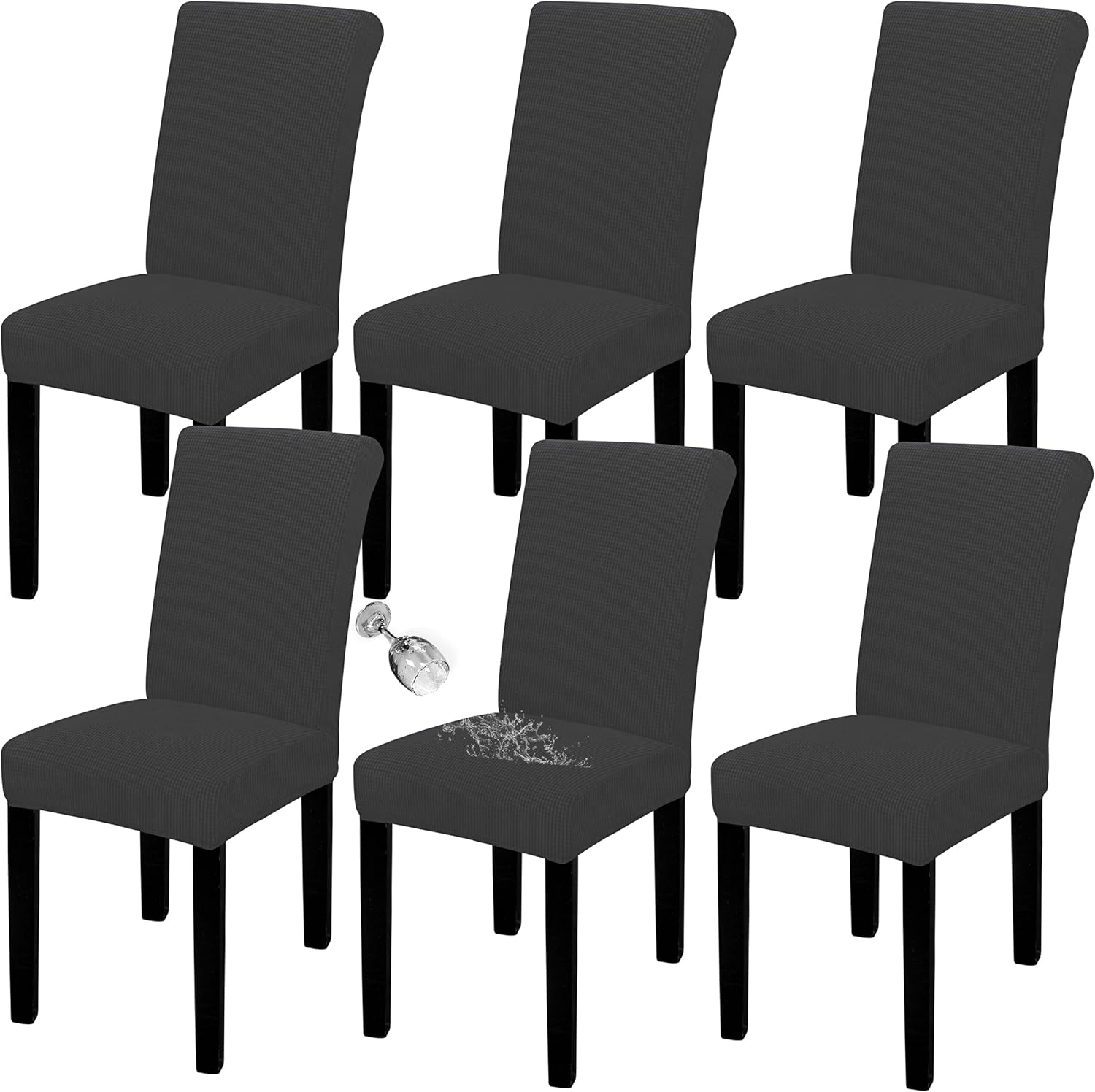 Easy-Going 100% Waterproof Dining Room Chair Cover Set of 6, Stretch Jacquard Parson Chair Slipcover Removable Washable Chair Protector for Home, Restaurant, Banquet (Large, Light Gray)