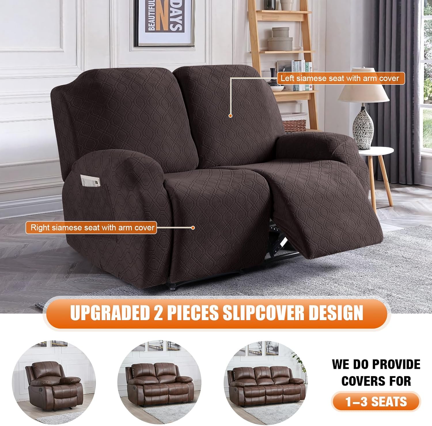 VANSOFY Recliner Chair Cover, 3-Pieces Stretch Recliner Covers for Recliner Chair Soft Reclining Chair Slipcover Furniture Protector for Dogs Cats(Dark Gray)