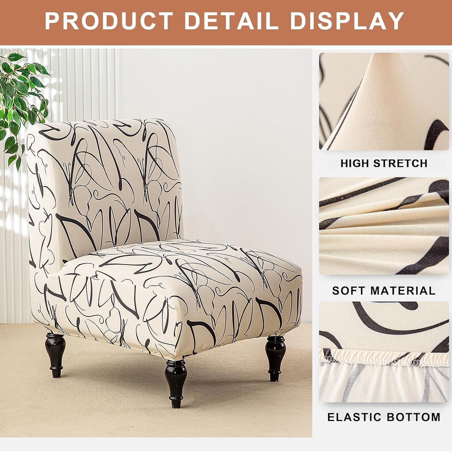 Eco-Ancheng Armless Chair Slipcover Removable Armless Accent Chairs Covers Washable Armless Slipper Chair Slipcover Printed Armless Chair Furniture Protector Covers for Living Dining Room Hotel