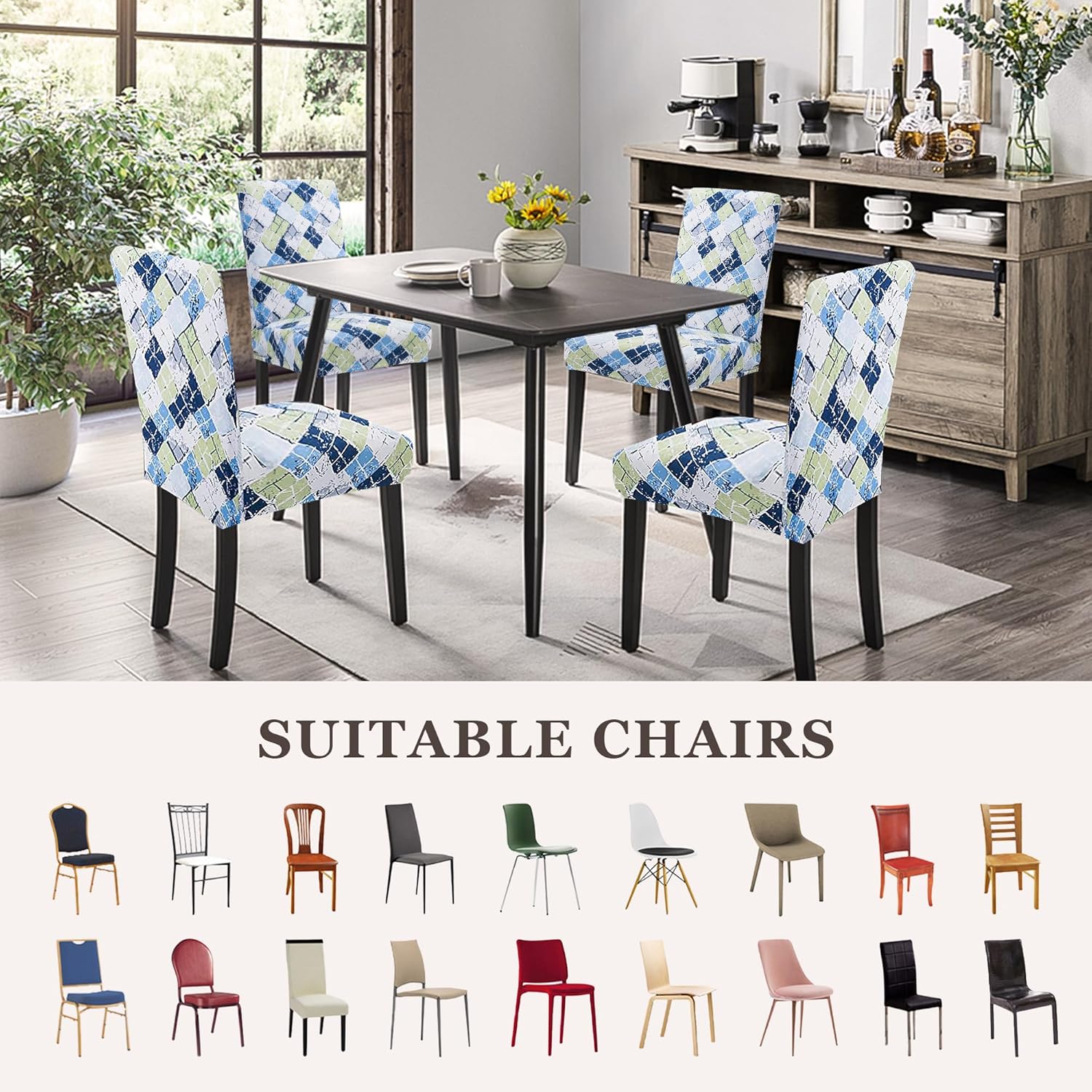 Sufdari Dining Chair Covers,Kitchen Cover,Parsons Slipcover,Spandex Protectors for Room Stretch Chairs Cover Set of 4 -Gray