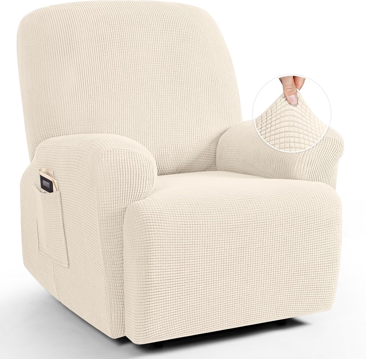 TAOCOCO Recliner Cover 4-Pieces, Recliner Stretch Sofa Slipcover, Recliner Cover 1 Seat, Couch Protector Soft, Furniture Protector Covers with Elastic,Chair Covers Jacquard Pattern (Grey)