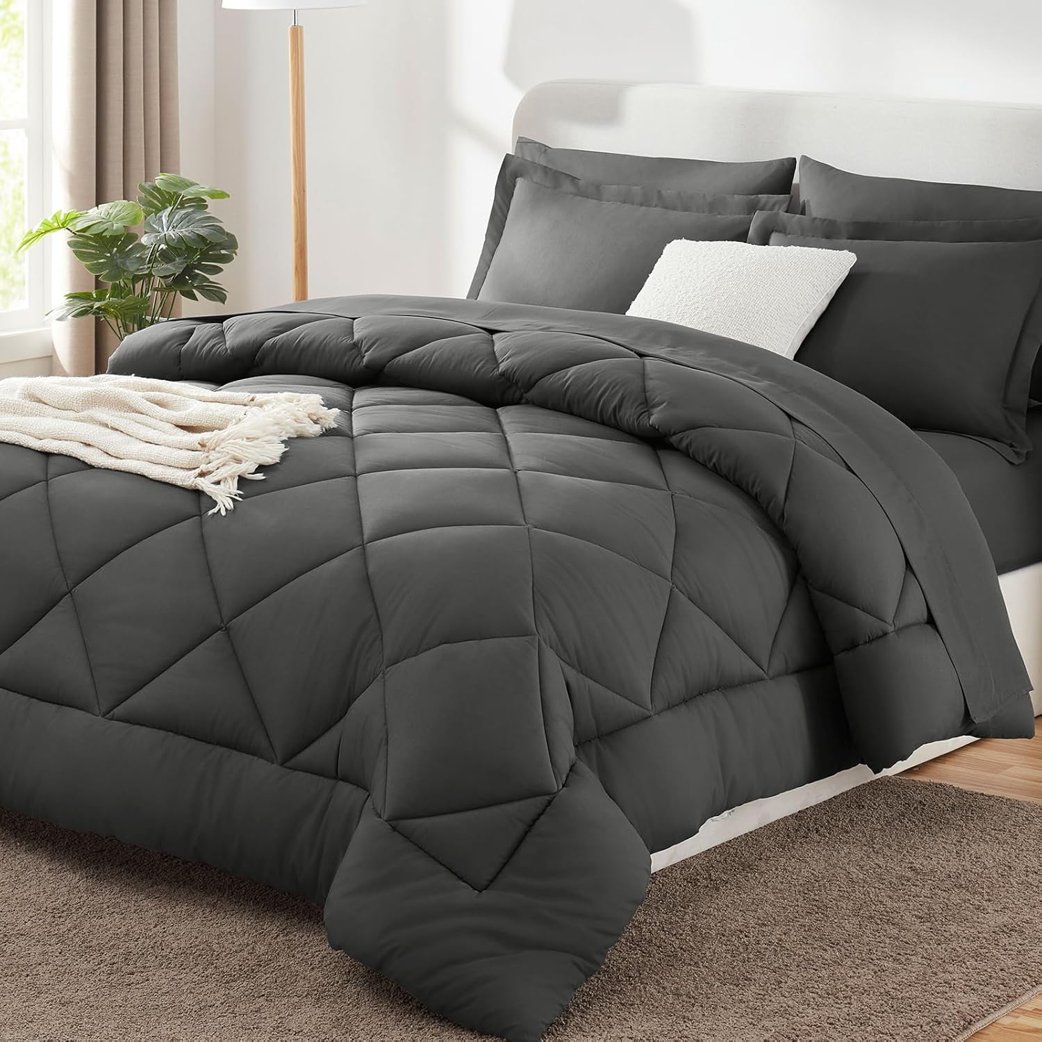 Queen Comforter Set Dark Grey