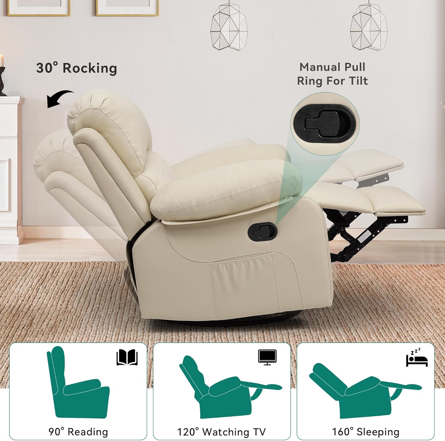 Oversized Rocker Recliner Chair with Heat and Massage