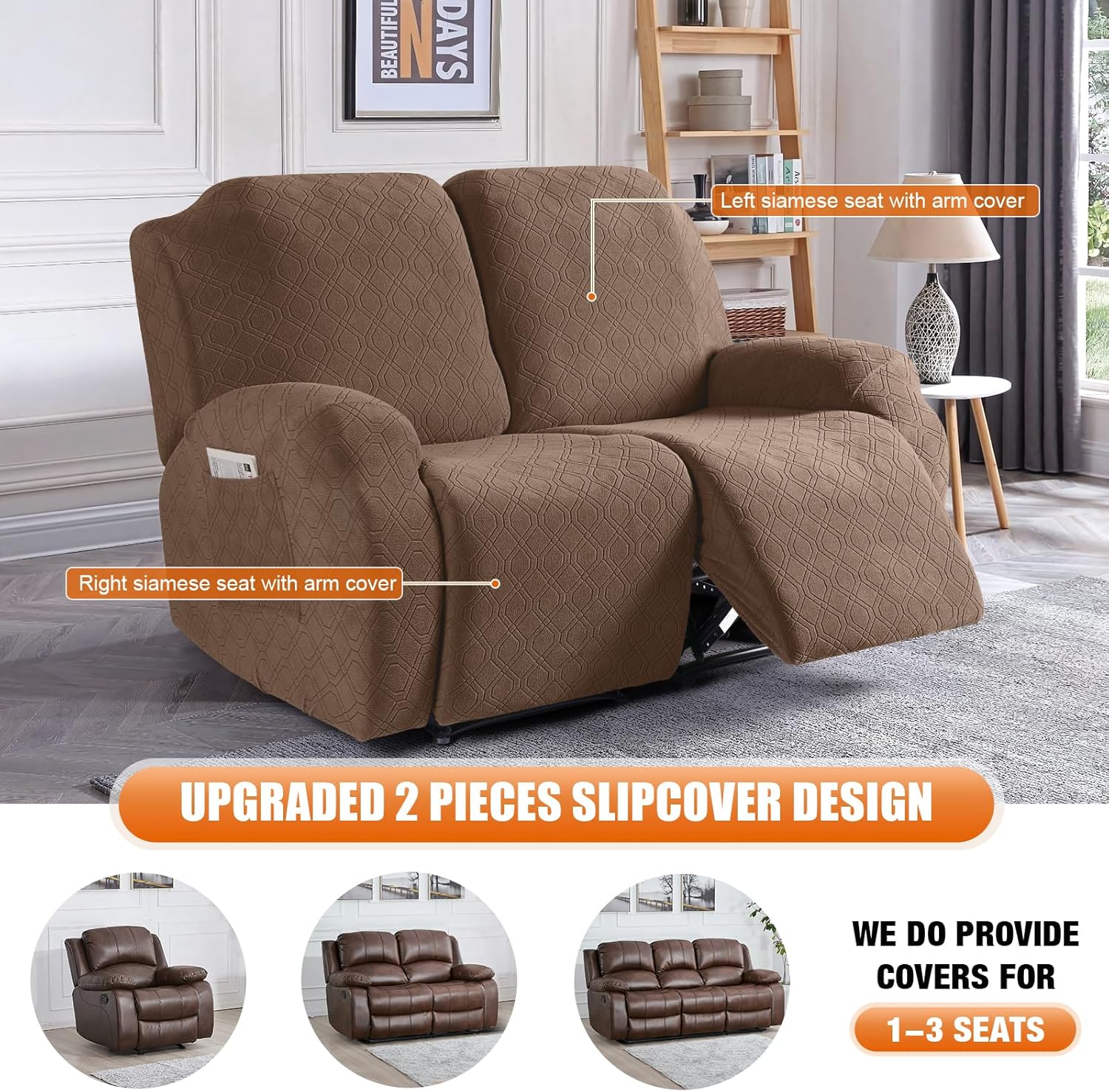 VANSOFY Recliner Chair Cover, 3-Pieces Stretch Recliner Covers for Recliner Chair Soft Reclining Chair Slipcover Furniture Protector for Dogs Cats(Dark Gray)