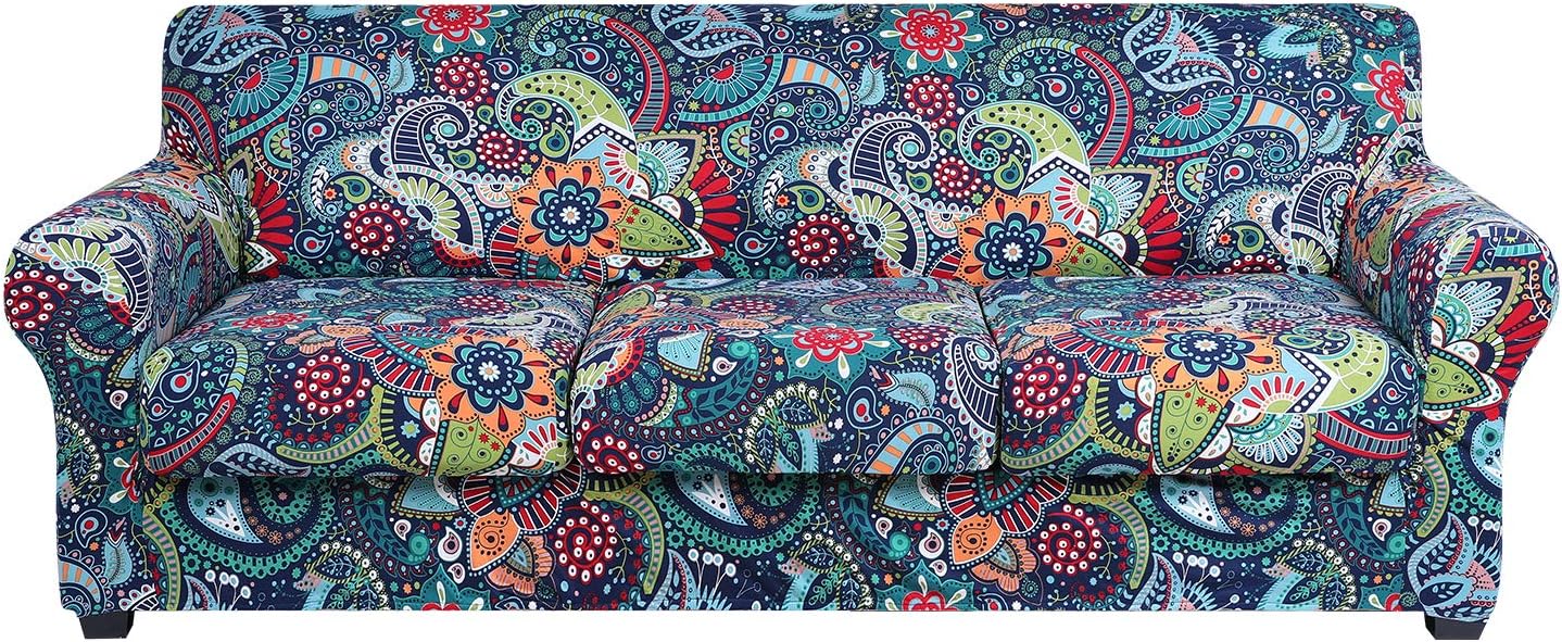 hyha Couch Covers, Chair/Sofa Covers, Floral Pattern, Stretch, Printed, 2 Pieces, Armchair Slipcover, Separate Couch Cushion Slipcover, Furniture Protector for Dogs(Armchair, Paisley Floral)
