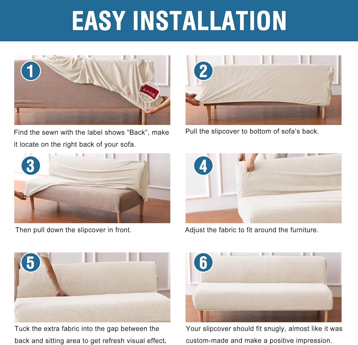 H.VERSAILTEX Armless Futon Cover Stretch Sofa Bed Slipcover Protector Elastic Feature Rich Textured High Spandex Small Checks Jacquard Fabric Futon Cover, Machine Washable, Sage