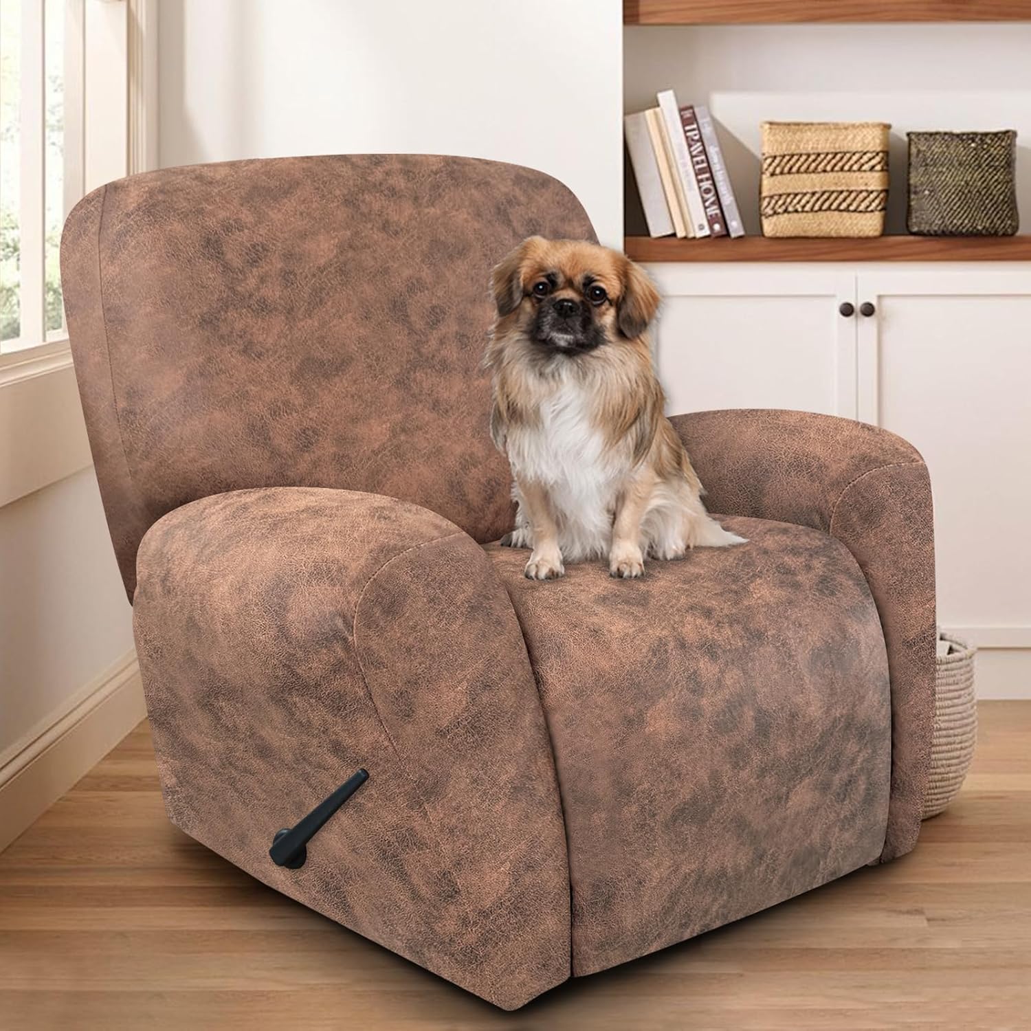 Leather Like Recliner Chair Covers Heavy Duty, 4 Pieces Lazy Boy Recliner Cover for Recliner Chair, Leather Cover for Recliner slipcovers Washable for Pets (Dark Brown)