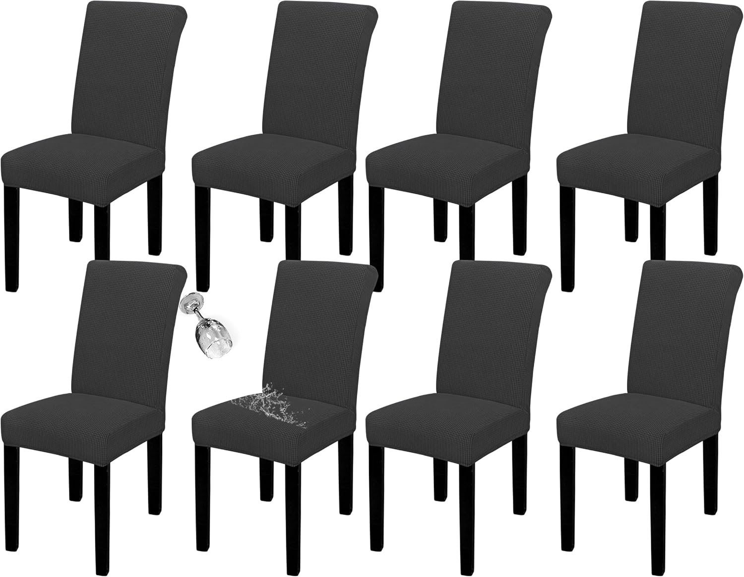 Easy-Going 100% Waterproof Dining Room Chair Cover Set of 6, Stretch Jacquard Parson Chair Slipcover Removable Washable Chair Protector for Home, Restaurant, Banquet (Large, Light Gray)