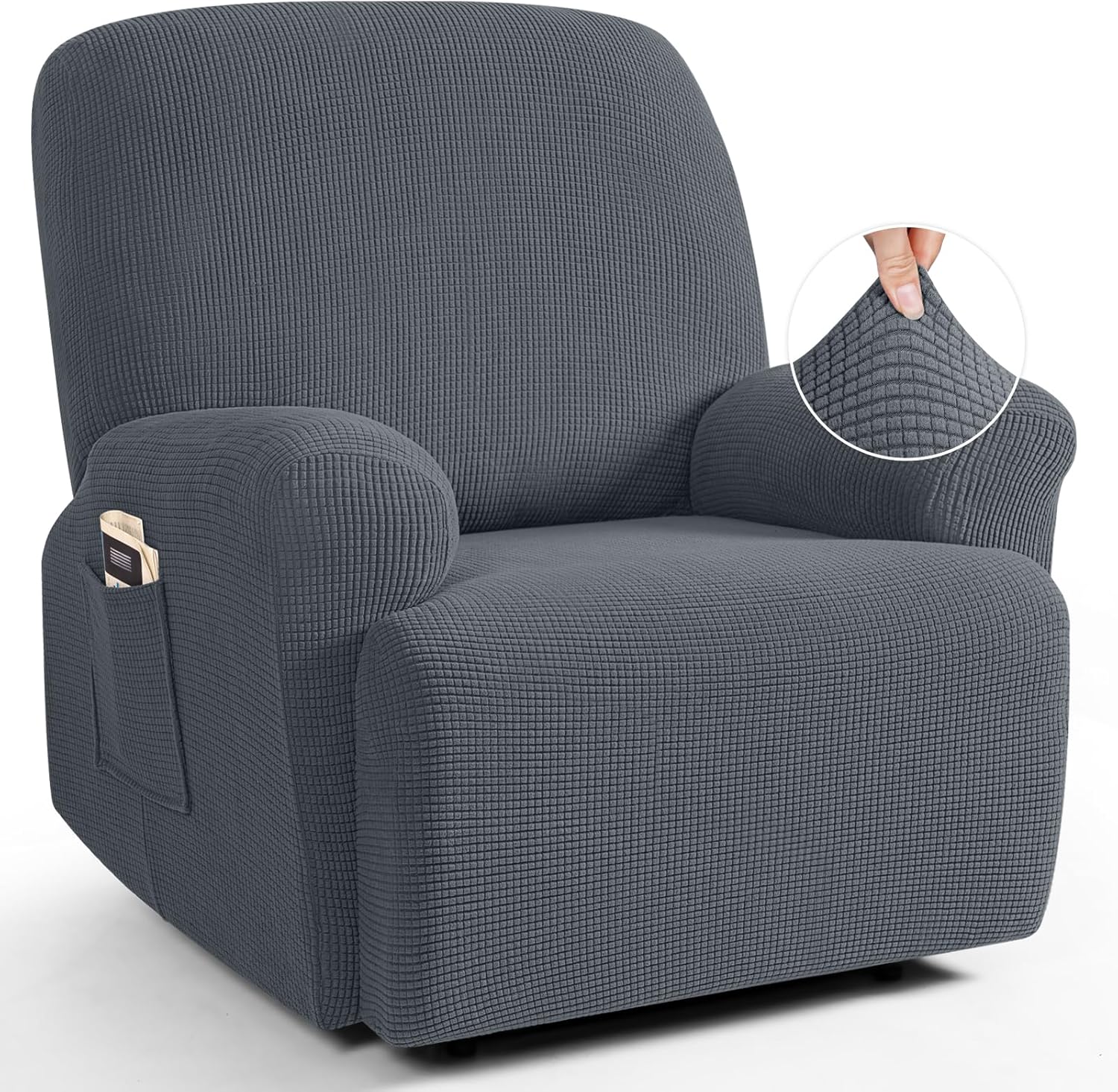 TAOCOCO Recliner Cover 4-Pieces, Recliner Stretch Sofa Slipcover, Recliner Cover 1 Seat, Couch Protector Soft, Furniture Protector Covers with Elastic,Chair Covers Jacquard Pattern (Grey)