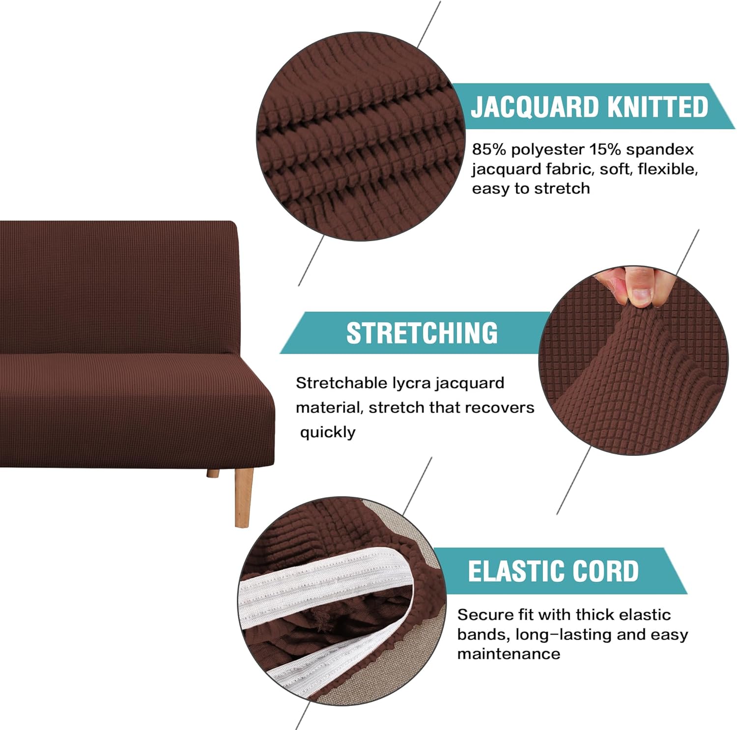 H.VERSAILTEX Armless Futon Cover Stretch Sofa Bed Slipcover Protector Elastic Feature Rich Textured High Spandex Small Checks Jacquard Fabric Futon Cover, Machine Washable, Sage