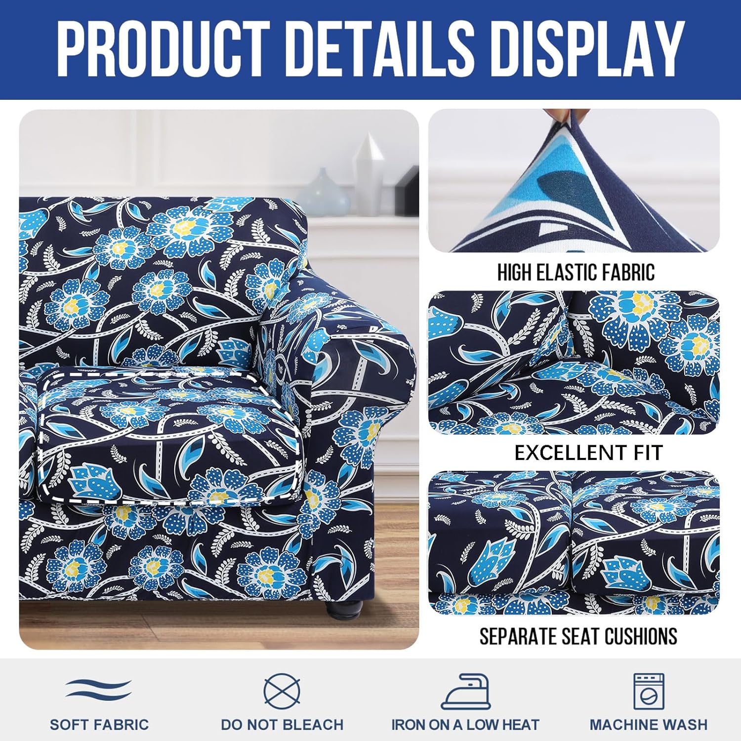 hyha Couch Covers, Chair/Sofa Covers, Floral Pattern, Stretch, Printed, 2 Pieces, Armchair Slipcover, Separate Couch Cushion Slipcover, Furniture Protector for Dogs(Armchair, Paisley Floral)