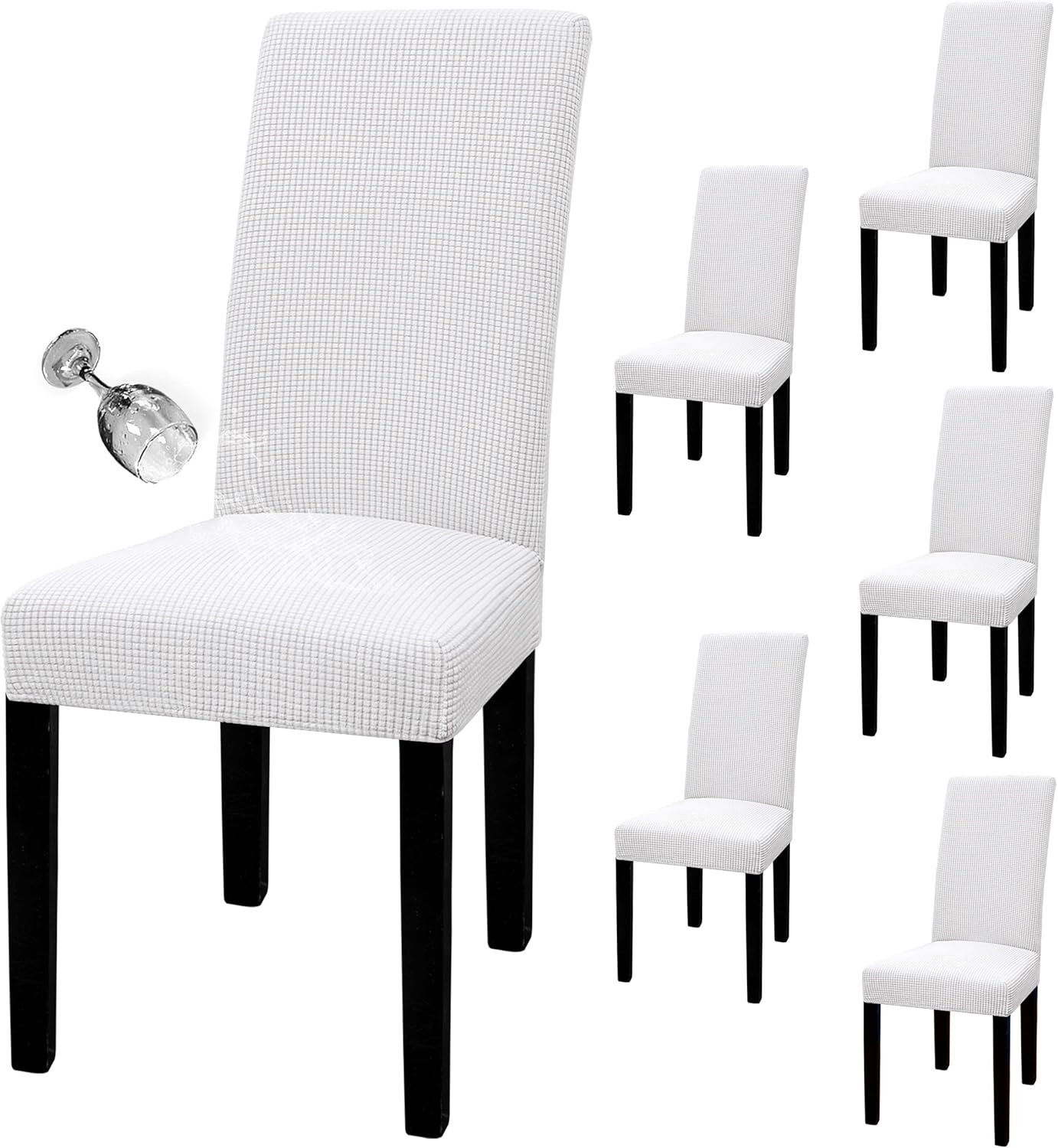 Easy-Going 100% Waterproof Dining Room Chair Cover Set of 6, Stretch Jacquard Parson Chair Slipcover Removable Washable Chair Protector for Home, Restaurant, Banquet (Large, Light Gray)