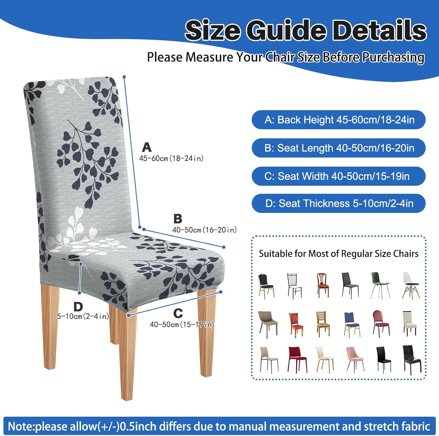 Dioxide High Stretch Chair Covers for Dining Chairs, Washable Dining Chair Covers Set of 6, Soft Kitchen Chairs Seat Covers, Parsons Chair Slipcovers Protectors for Home Hotel Restaurant Banquet