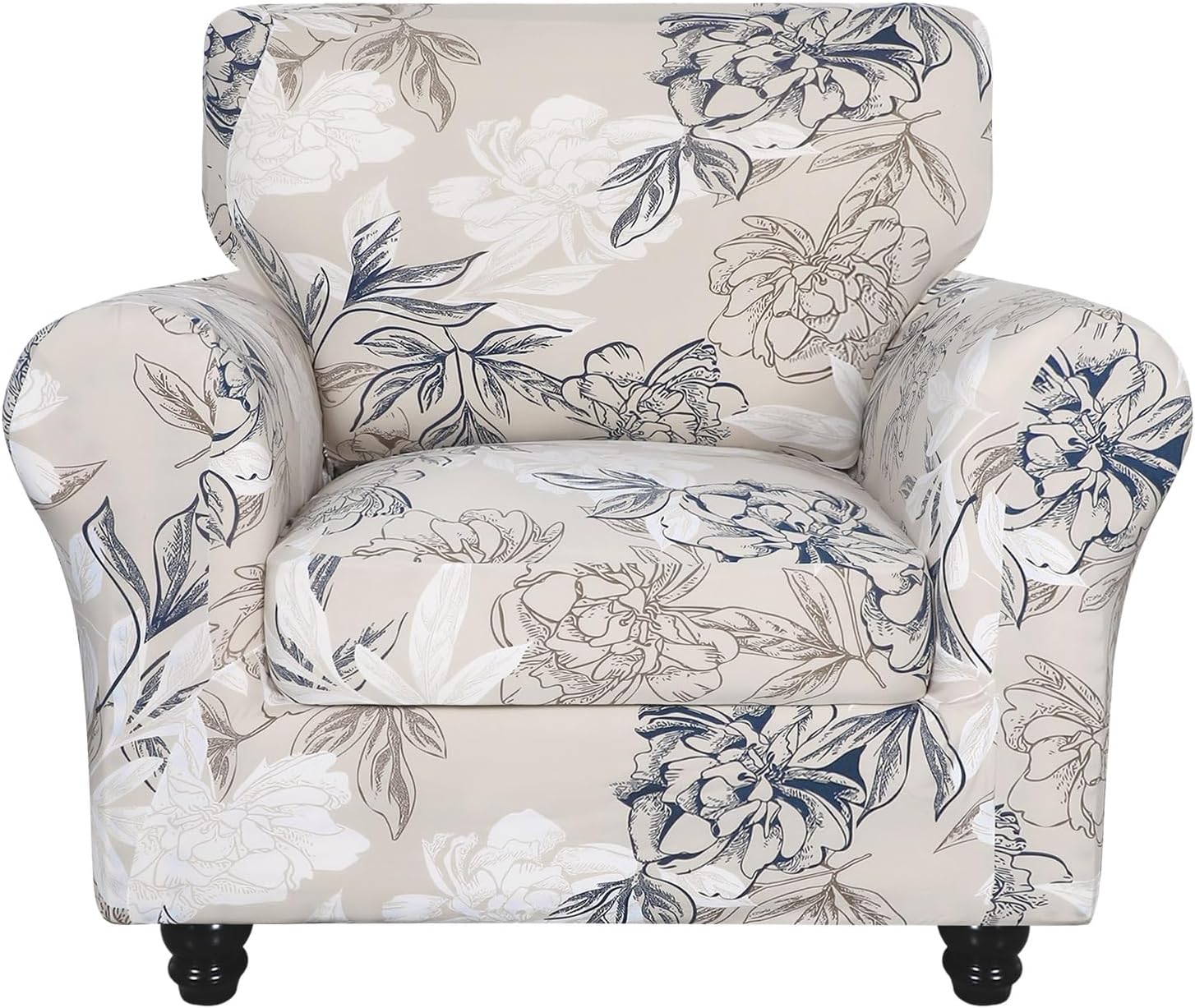 SearchI Stretch Sofa Cover Printed Couch Covers, Floral Pattern 2 Piece Armchair Slipcover with Separate Chair Cushion Cover, Washable Furniture Protector for Living Room(Armchair, Ball Flower)
