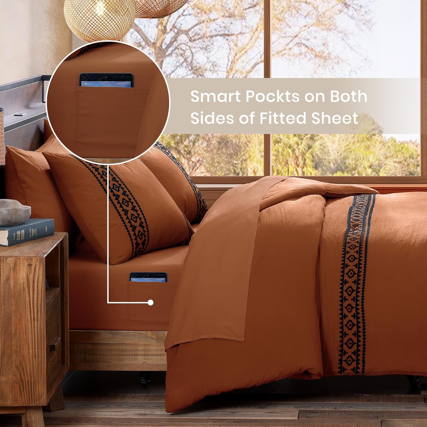 Olive Green Embroidery Comforters Set Queen Size