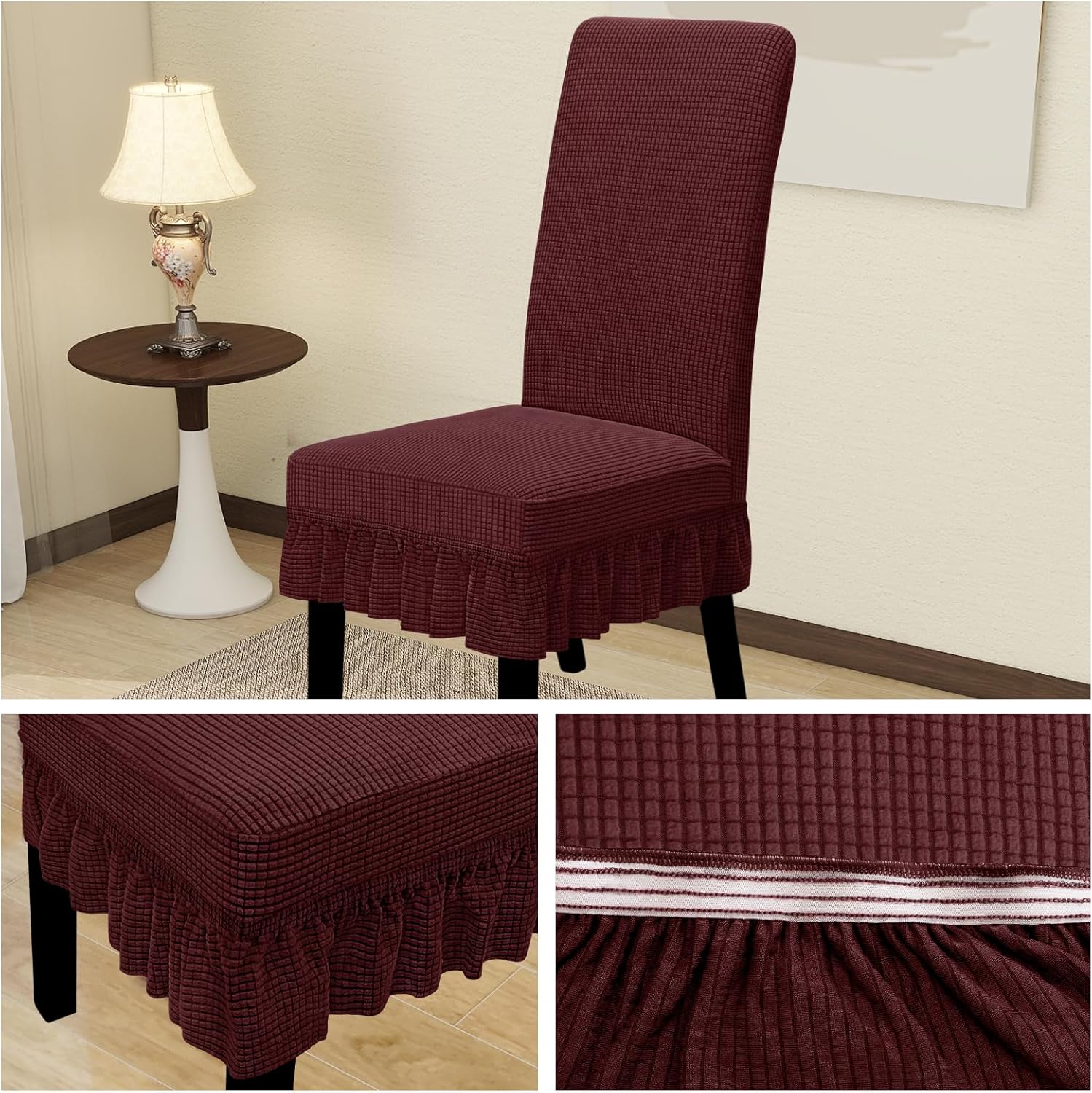 Easy-Going Dining Chair Covers Stretch Parsons Chair Slipcover with Skirt Chair Covers for Dining Room Restaurant Banquet (2 PCS, Light Gray)