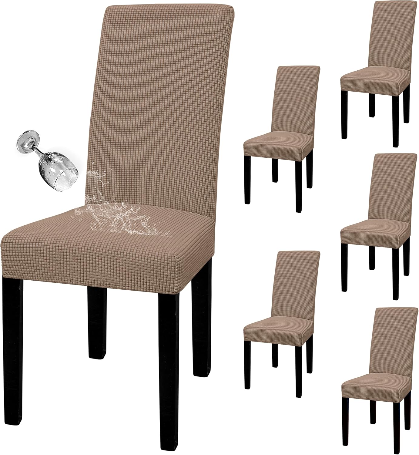 Easy-Going 100% Waterproof Dining Room Chair Cover Set of 6, Stretch Jacquard Parson Chair Slipcover Removable Washable Chair Protector for Home, Restaurant, Banquet (Large, Light Gray)