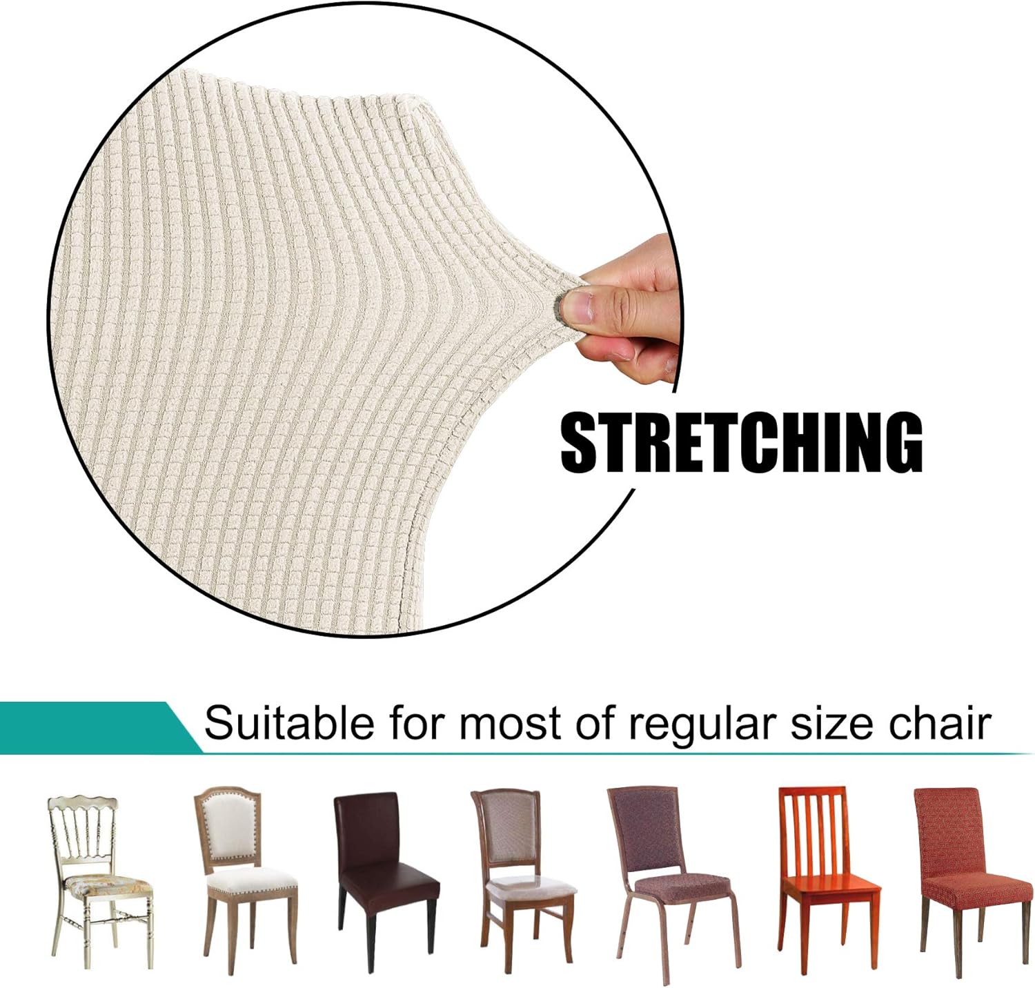 Turquoize Dining Chair Covers - Stretch, Removable, Set of 2 - Parson Dining Chair Protector Covers for Home, Hotel, Ceremony (2, Biscotti Beige)