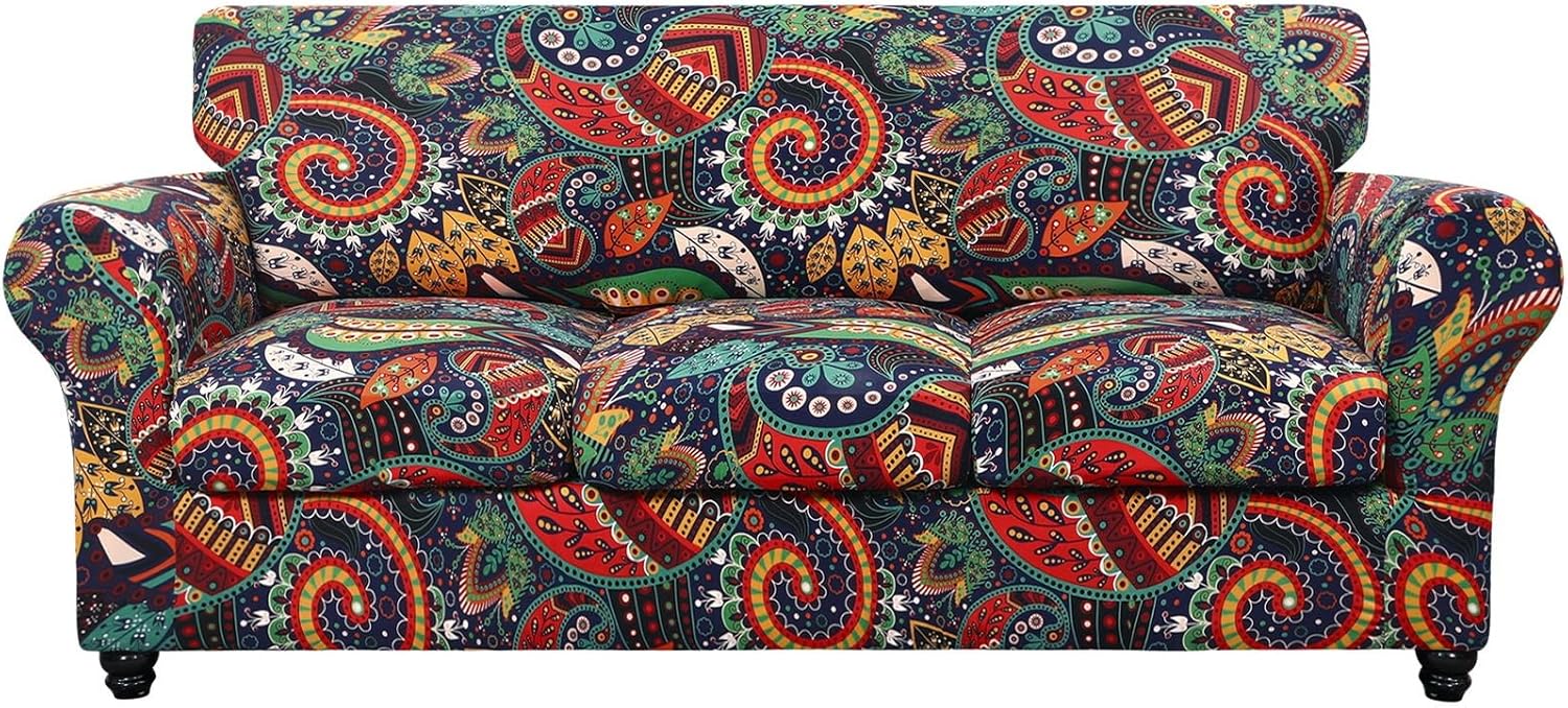 SearchI Stretch Sofa Cover Printed Couch Covers, Floral Pattern 2 Piece Armchair Slipcover with Separate Chair Cushion Cover, Washable Furniture Protector for Living Room(Armchair, Ball Flower)