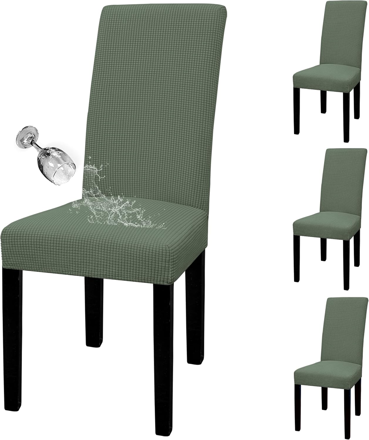 Easy-Going 100% Waterproof Dining Room Chair Cover Set of 6, Stretch Jacquard Parson Chair Slipcover Removable Washable Chair Protector for Home, Restaurant, Banquet (Large, Light Gray)