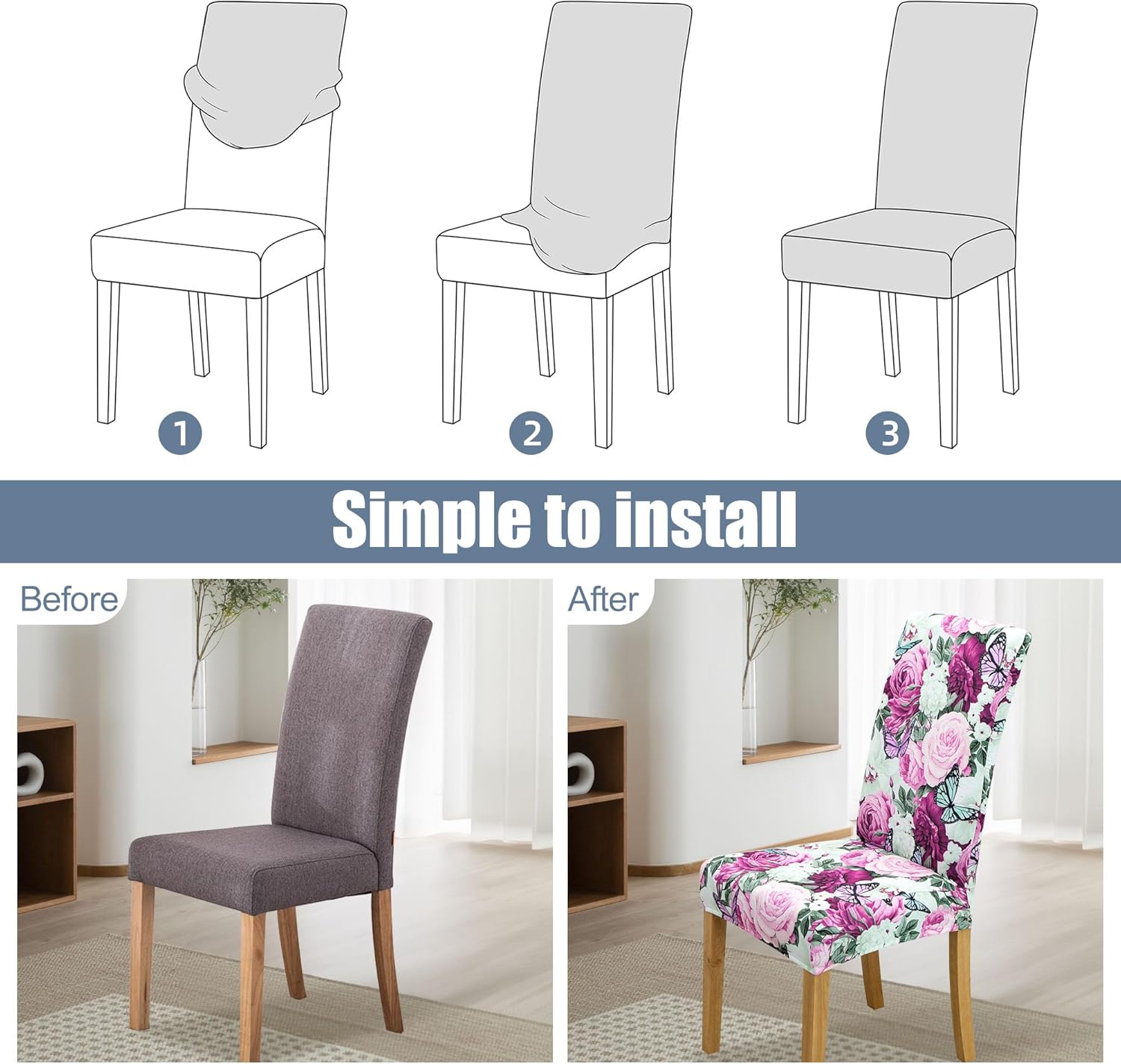 Dining Chair Cover,Dining Room Chair Covers Set of 6,Stretch Kitchen Chair Cover,Washable Dining Chair Cover,Parsons Chair Slipcovers Protective,for Home,Restaurant,Banquet(Gray)