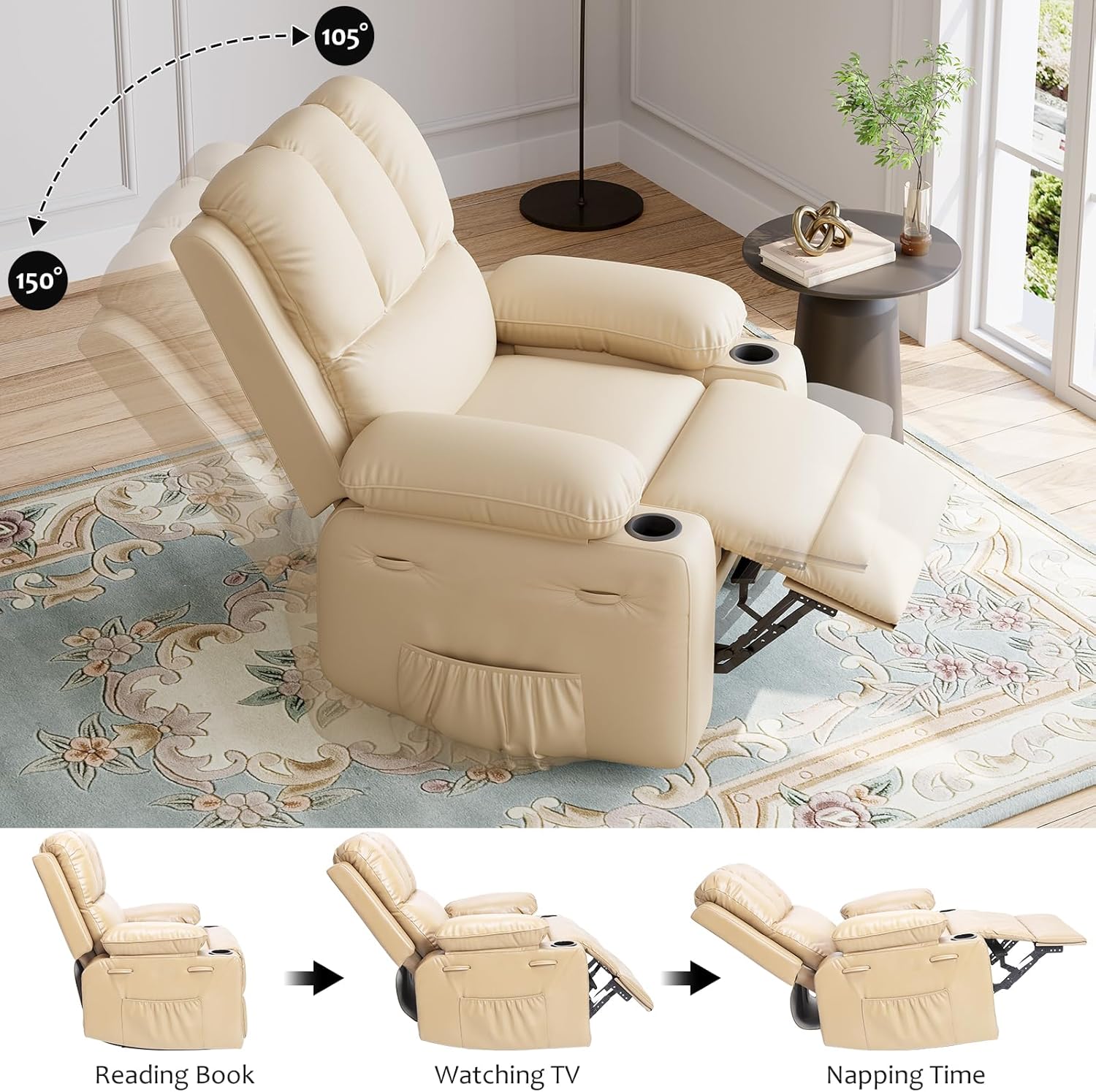Leather Recliner Chair, Manual Recliner