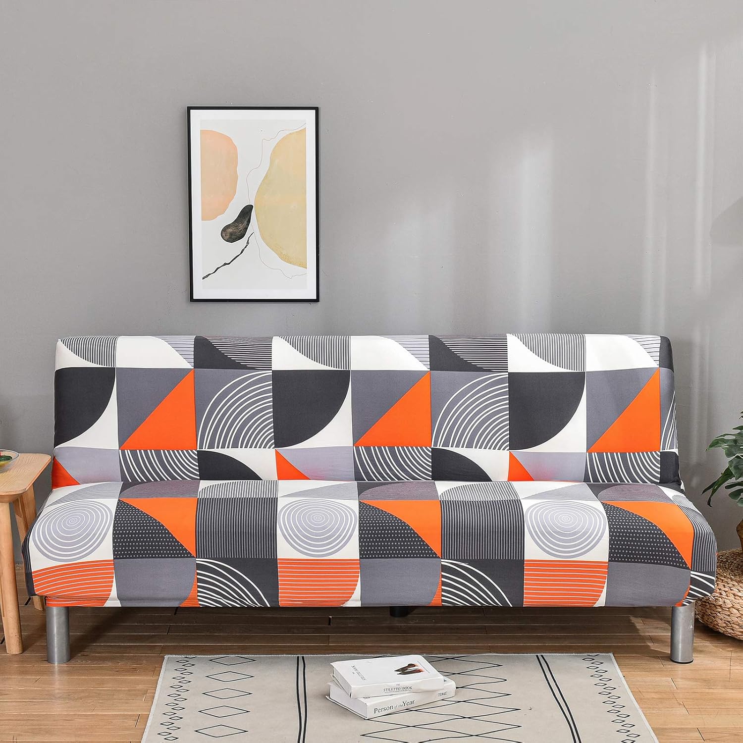 Linen Blue Armless Sofa Bed Cover