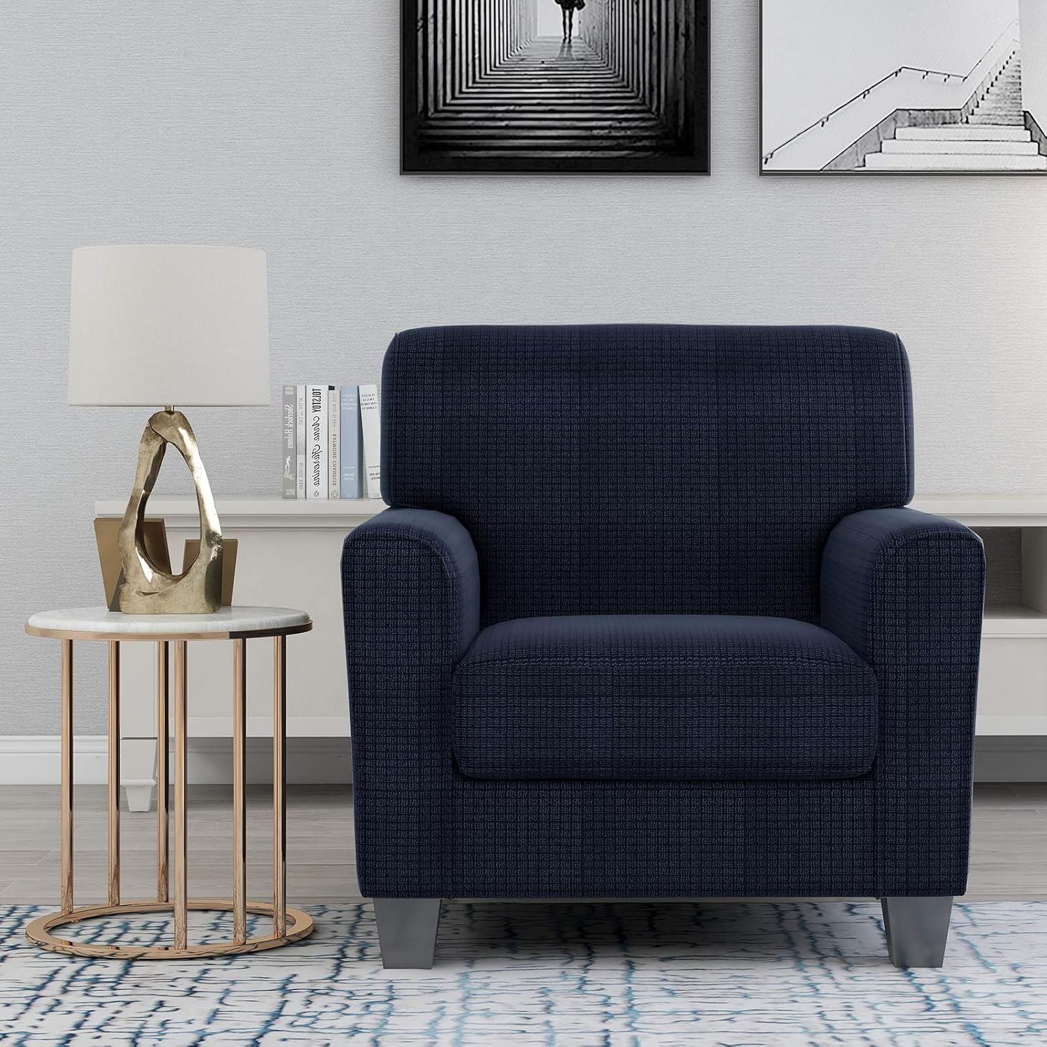 ZNSAYOTX 2 Piece Chair Covers for Living Room with Arms Anti Slip Stretch Arm Chair Slipcovers Sofa Armchair Slipcover Machine Washable Furniture Protector (Black and White, Chair)