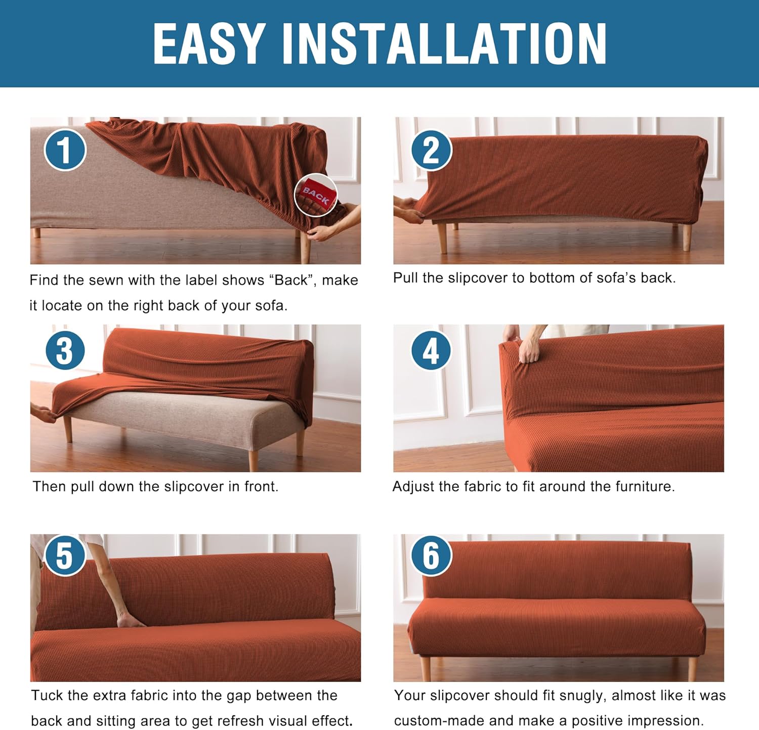 H.VERSAILTEX Armless Futon Cover Stretch Sofa Bed Slipcover Protector Elastic Feature Rich Textured High Spandex Small Checks Jacquard Fabric Futon Cover, Machine Washable, Sage