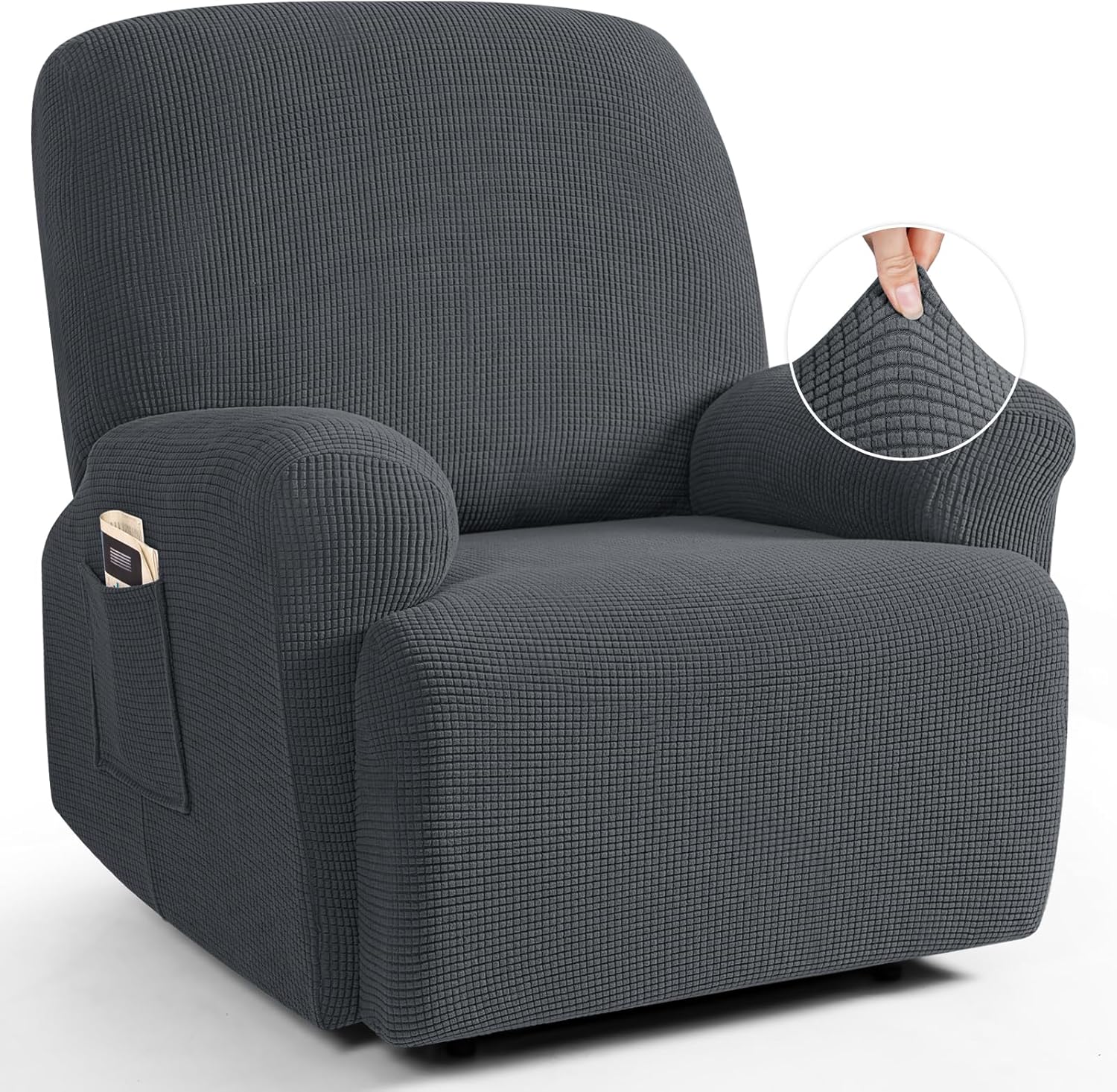 TAOCOCO Recliner Cover 4-Pieces, Recliner Stretch Sofa Slipcover, Recliner Cover 1 Seat, Couch Protector Soft, Furniture Protector Covers with Elastic,Chair Covers Jacquard Pattern (Grey)