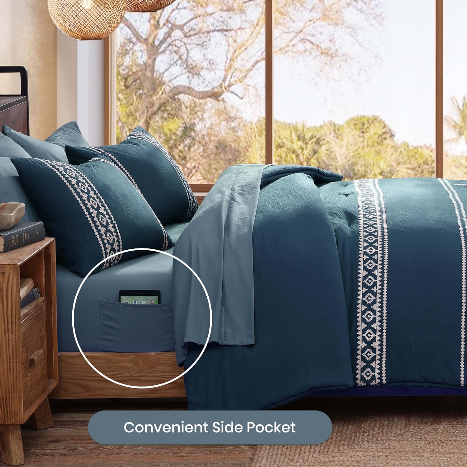 Olive Green Embroidery Comforters Set Queen Size