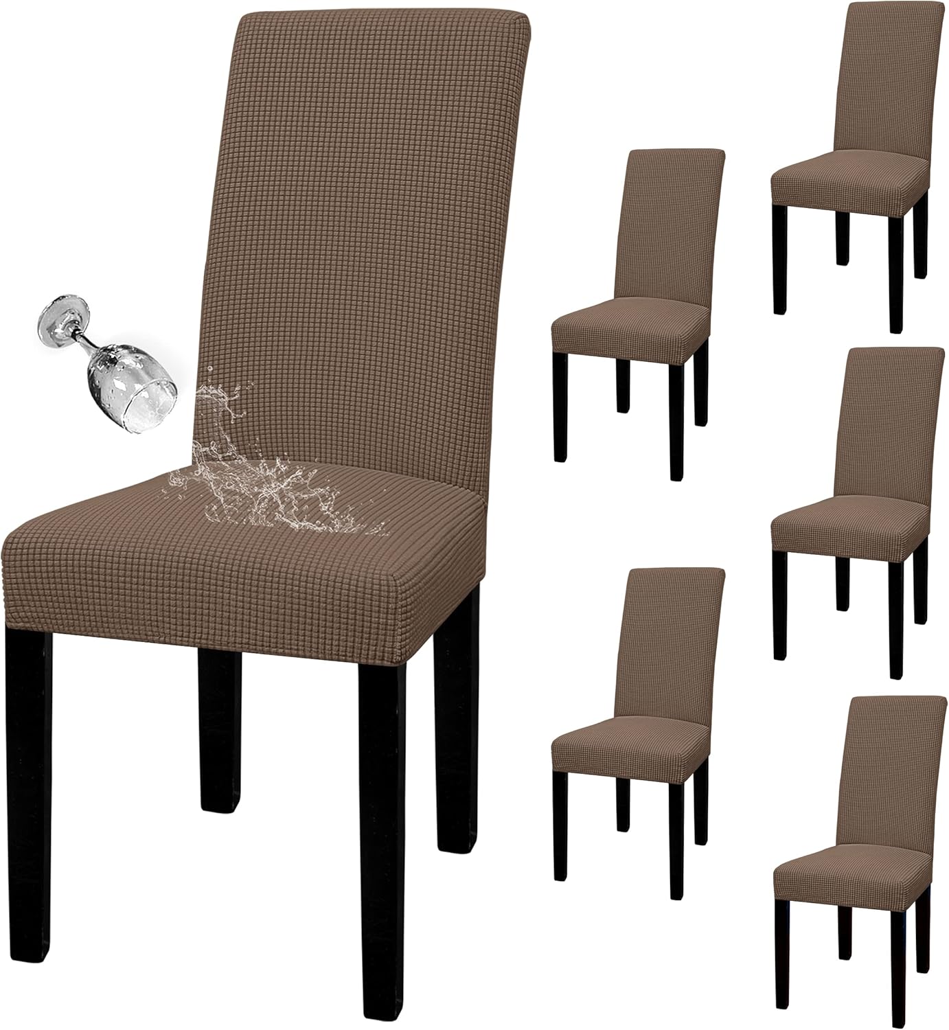 Easy-Going 100% Waterproof Dining Room Chair Cover Set of 6, Stretch Jacquard Parson Chair Slipcover Removable Washable Chair Protector for Home, Restaurant, Banquet (Large, Light Gray)