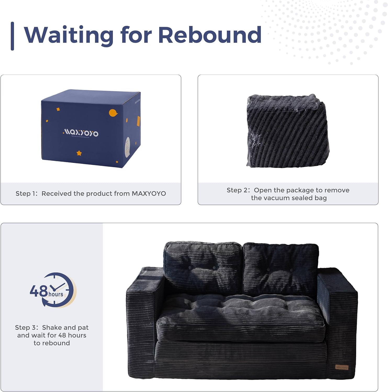 MAXYOYO Convertible Sofa Bed, Pull Out Loveseat Sleeper Sofa, 2 in 1 Folding Couch Bed, Fold Out Floor Couch with Pillows for Living Room Bedroom Lounge, Dark Grey