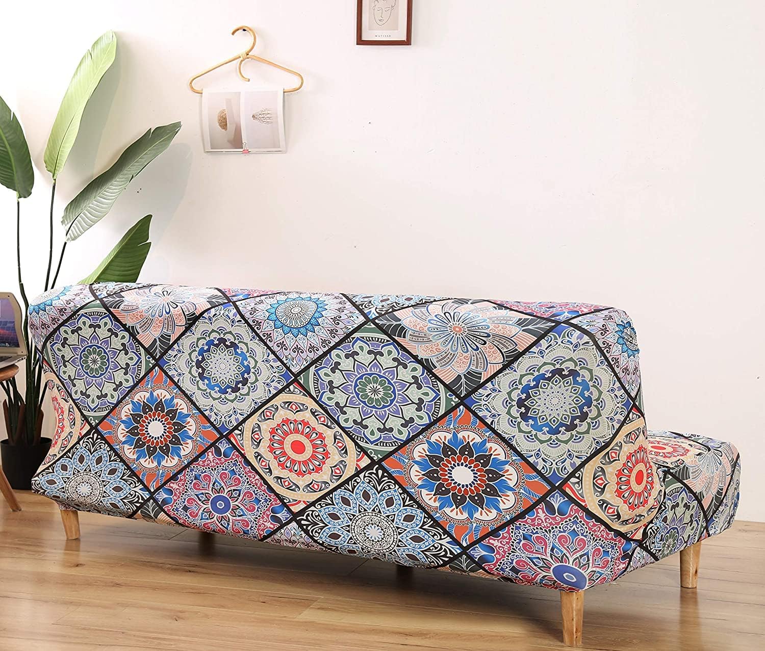 Linen Blue Armless Sofa Bed Cover